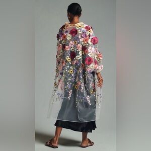 Self Contrast Sheer Floral Appliqué Duster
